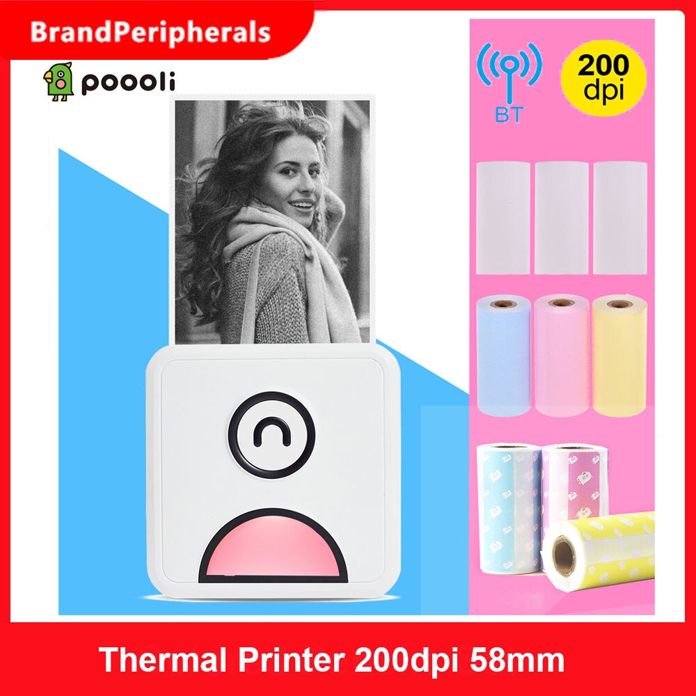 Poooli L1 Pocket Photo Thermal Printer 200dpi 58mm Wireless BT Memo Lists Printer for Printing Labels Photos Making Journals