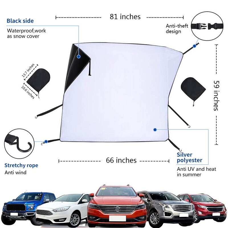 Universal bil vindruta snötäcke , 81 x 59 tums vindruta frostskydd med sidospegel täcker vindruta isöverdrag dammprote