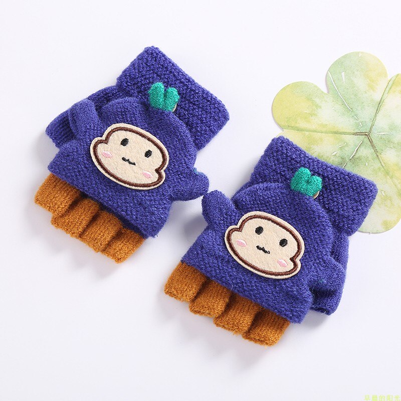 Wecute-gants chauds pour enfants | Gants d'hiver chauds, haricots mignons singe, demi-doigt, gants de dessin animé pour garçons et filles: Royal Blue