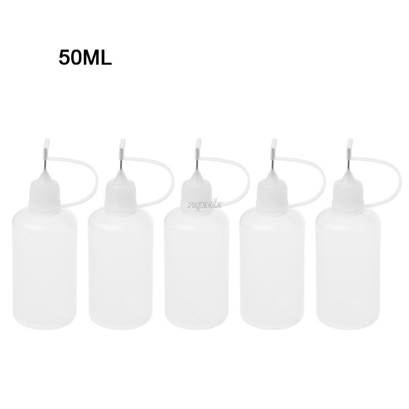 5 X50 ml Empty Plastic Squeeze Liquid Dropper Bottle With Metal Needle