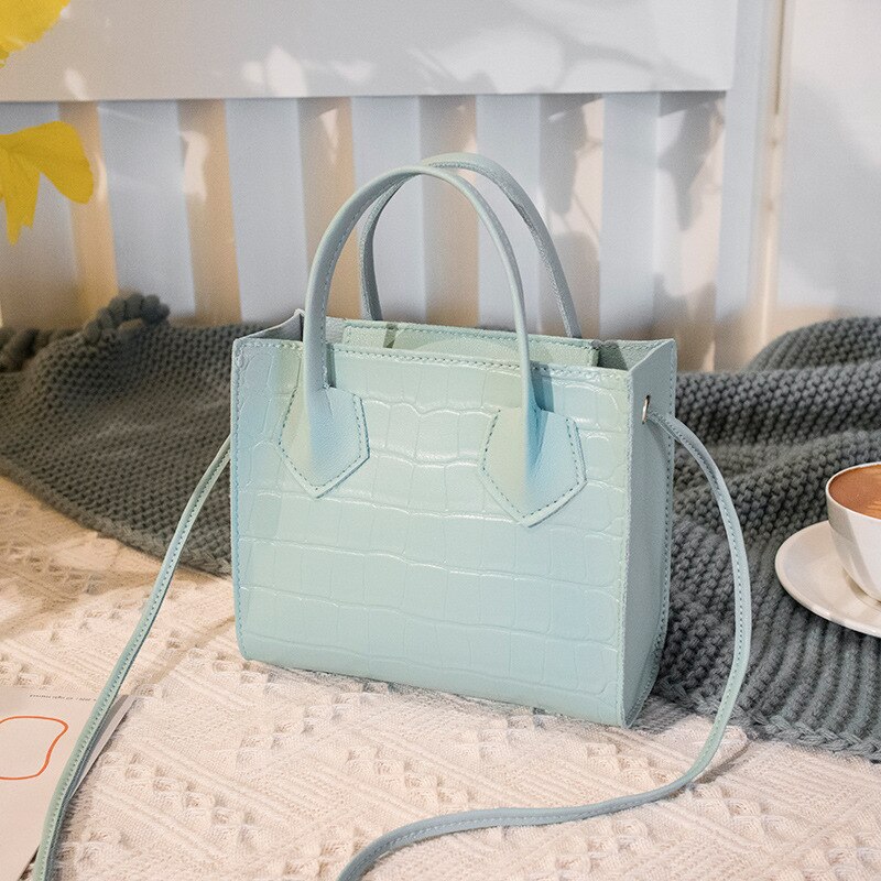 Krokodille crossbody håndvesker pu veske kvinner årgang klassisk fast skulderveske dame liten trend veske: Blå