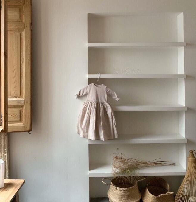 Zuid-korea En Najaar Casual Meisje Stiksels Lange Een-Lijn Jurk Streep Mori Prinses Jurk