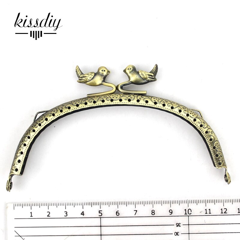 Kissdiy 3 Stks/partij Reliëf Brons Vintage Metal Purse Frame Vogel Kus Sluiting Handvat Diy Tas Accessoires