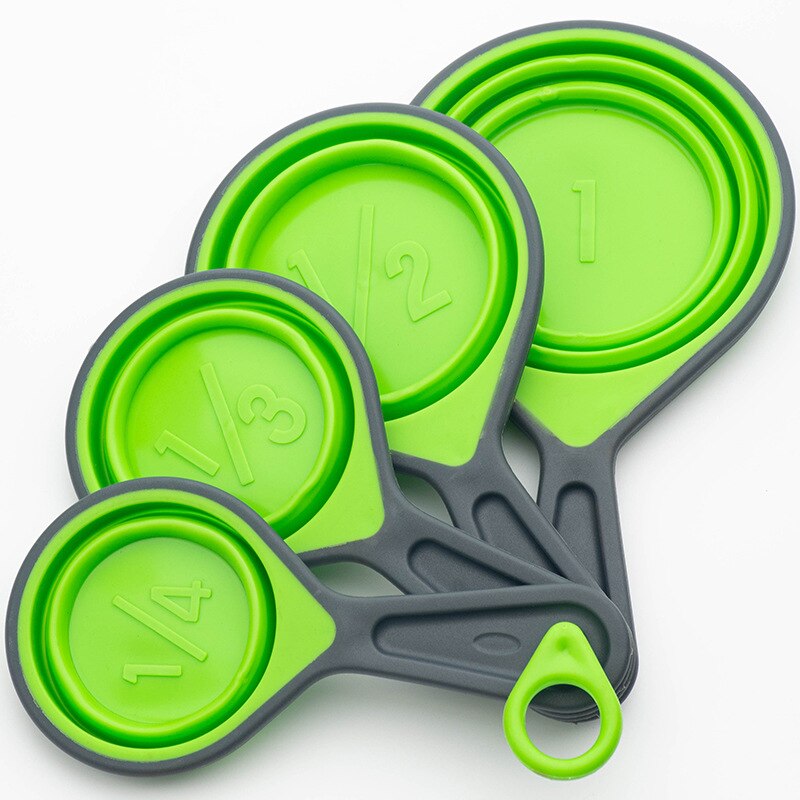 4pcs Measuring Cups And Measuring Spoon Scoop Plastic Handle Kitchen Measuring Tool Multi Purpose Spoons Cup Measuring: Green Cup