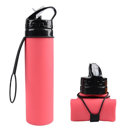 Lichtgewicht opvouwbare rietjes beker 600ml draagbare drinkbekers voor volwassenen en baby's siliconen waterfles kinderen outdoor sportfles: Rood