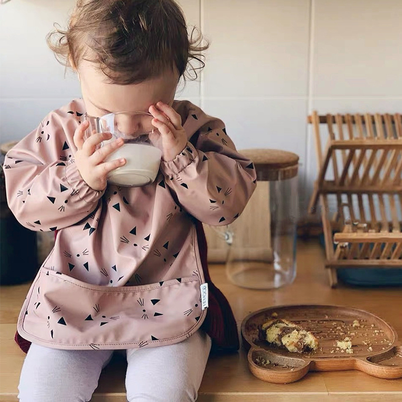 Cartoon Baby Lange Mouw Slabbetjes Waterdichte Schort Leuke Print Baby Eten Baby Spullen Kinderen Jongens Meisjes Burp Doek Slabbetjes Art kiel