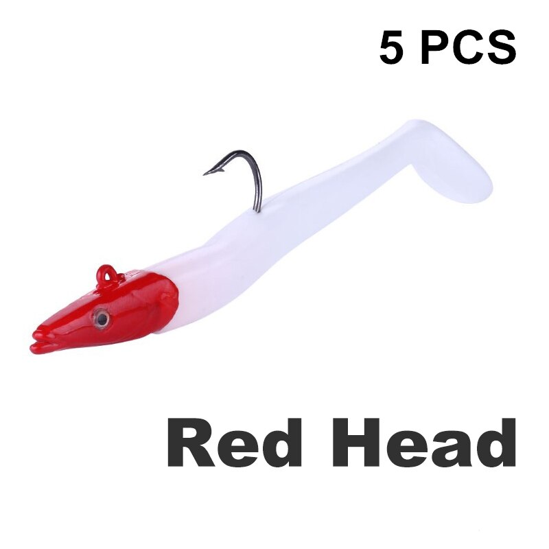 Mosodo jigghuvud mjukt bete 10g/19g/34g blygädda drag 3d fisköga fiske bete svans konstgjord jigg bete bas havsfiskeredskap: Rött huvud / 160mm jigghuvud 34g