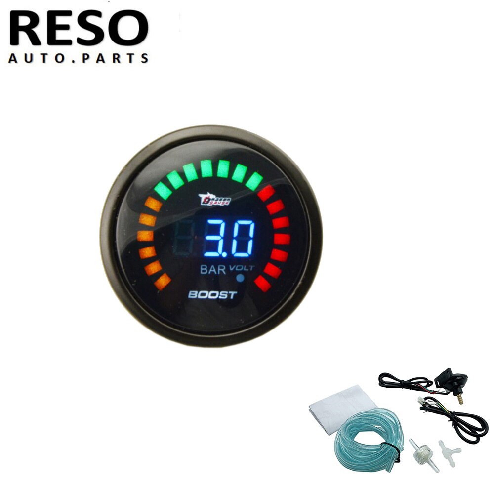 Reso-52 Mm 0-3 Bar 12V 20LED Turbo Boost Gauge Auto Meter Met Pod Mount Houder/Universal Single Gauge Cup Auto