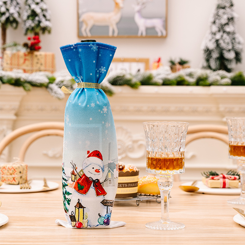 Nueva botella de vino navideña creativa, vestido de terciopelo a la , fundas para botellas de vino, manga, muñeco de nieve de Papá Noel, decoración de mesa de cena de Año de Navidad: Azul
