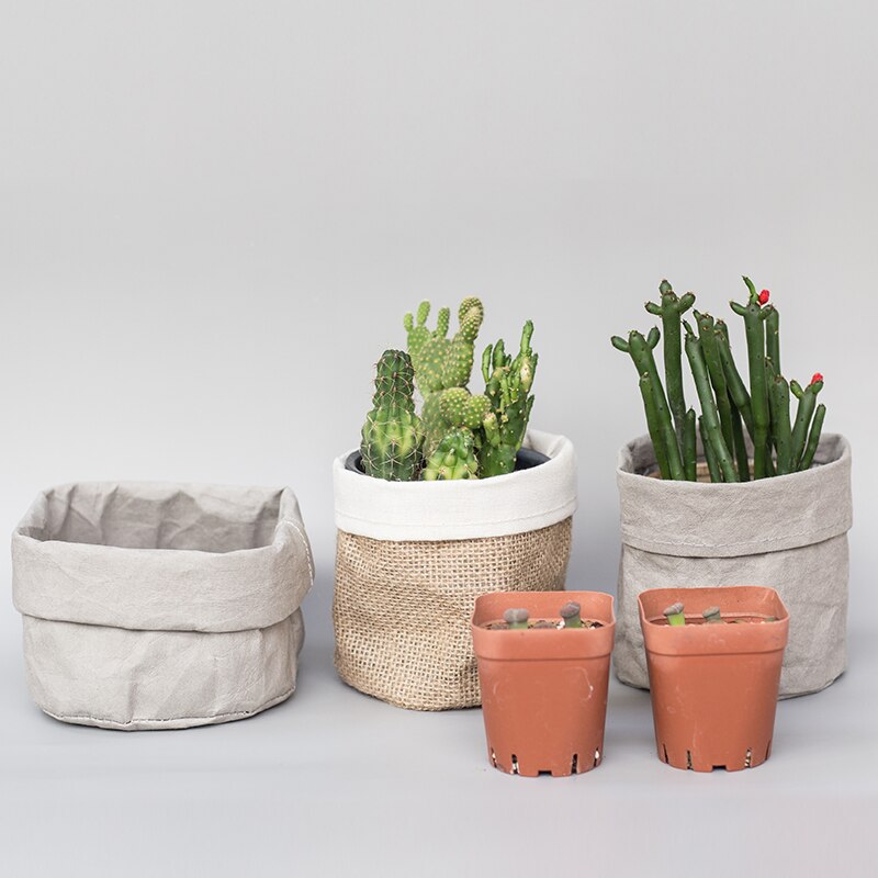Maceta de papel Kraft lavable para flores, maceta de escritorio para suculentas, contenedor reutilizable, bolsa de almacenamiento multifunción, decoración del hogar