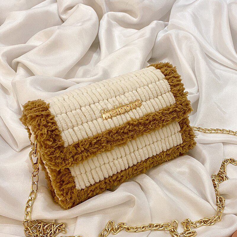 Bolsa de tejido artesanal moderna, bolso de lana de tela de malla, hecho a mano, con gancho de pestillo, bolso de hombro práctico, accesorios: Beige