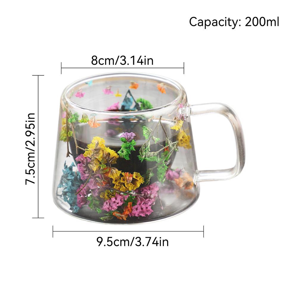 Dubbelwandige glazen koffiemok geïsoleerde bloem glazen espressokopje heldere melkbekers vulling gesimuleerde bloemen theekopje sap waterbeker