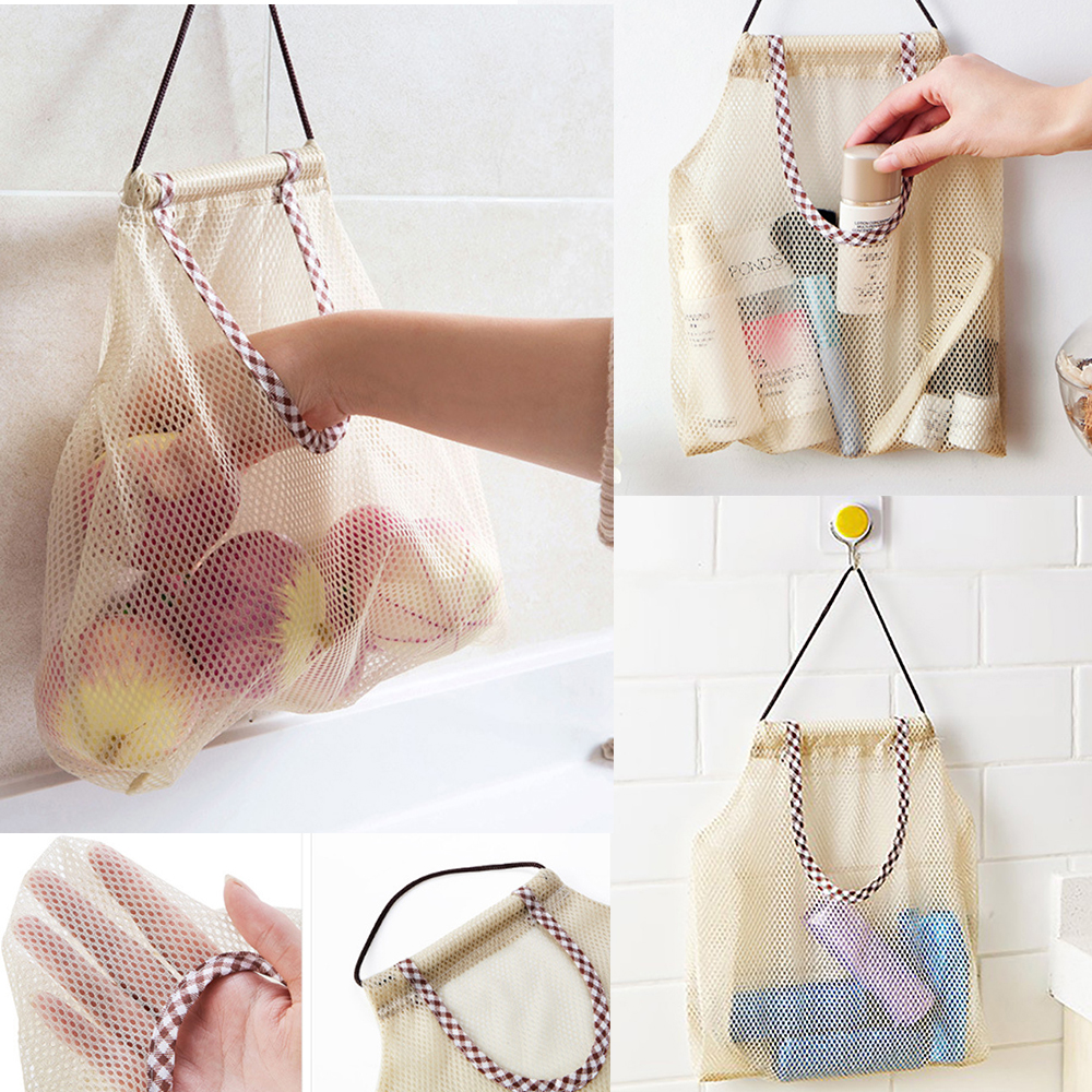 Bolsa de almacenamiento de verduras reutilizable Beige para frutas y Malla lavable, comida, cocina, compras