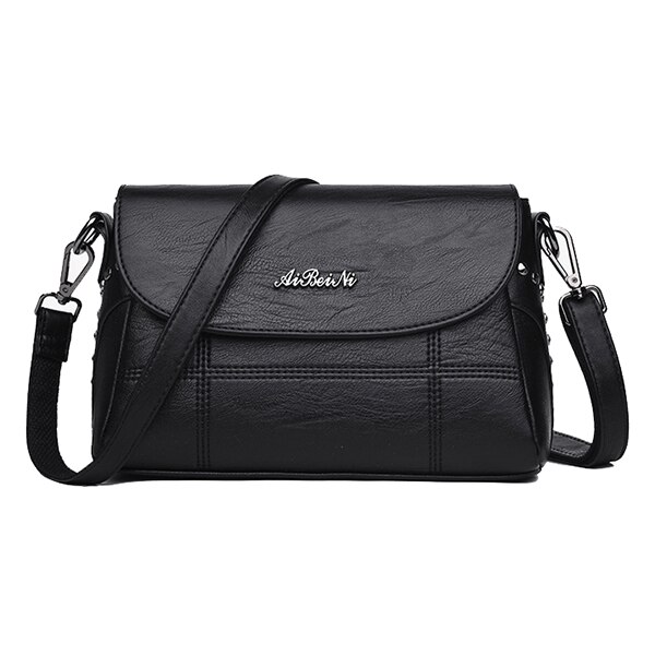PU Leather Lady Shoulder Bag Solid Color Women Messenger Bag Detachable Shoulder Strap: Black