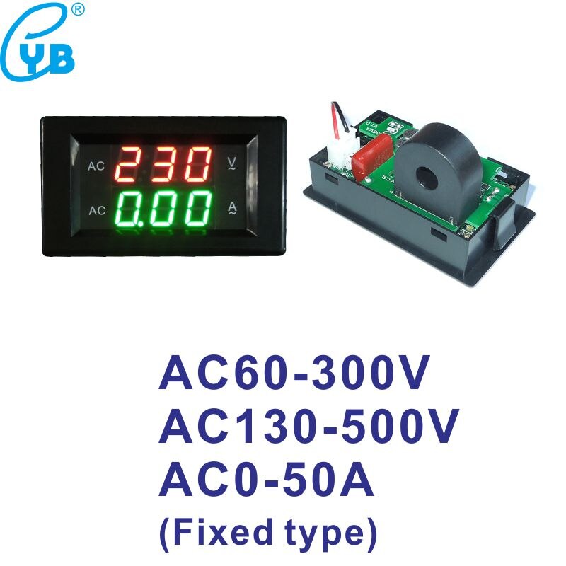 AC Voltage Meter AC 60-300 V 130-500 V LED Digitale Voltmeter ampèremeter 0.56 ''Display Vaste Type AC 50A Volt Amp Panel Meter