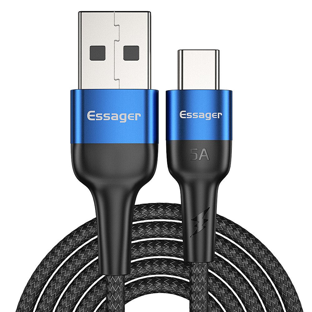 Essager 5A USB Tipo C Cavo Per Huawei Compagno di 30 P30 P20 Pro Lite Sovralimentare USBC Tipo-C Veloce di carico del Caricatore del Cavo del Cavo di USB-C: blue / 1m
