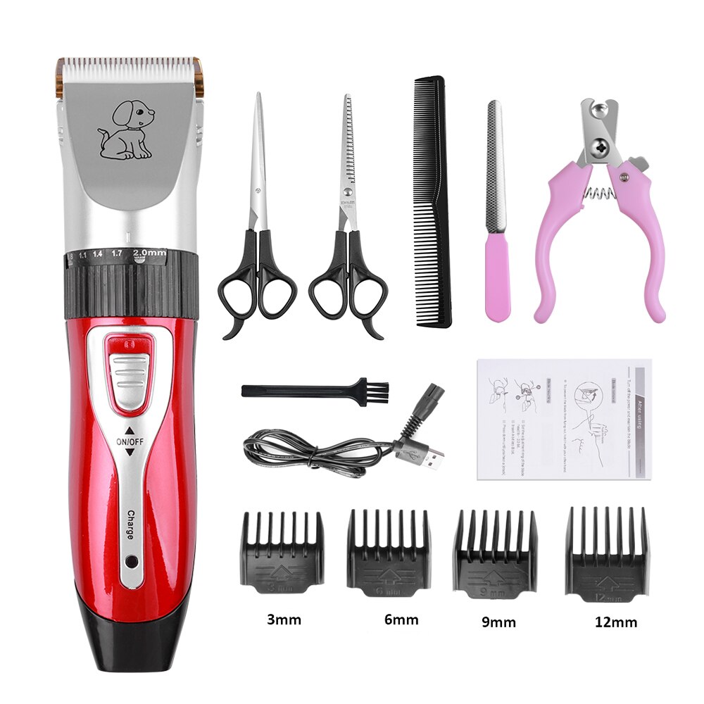 Hond Haar Trimmer Oplaadbare Grooming Scheerapparaat Professionele Scheerapparaat Set Elektrische Shear Tondeuse Hond Haar Snijder: Set A Red