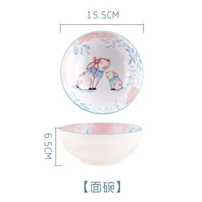 Criativo dos desenhos animados bonito prato de café da manhã cerâmica pratos de carne porcelana sobremesa prato frutas lanche prato simples animal tigela colher: Big Bowl