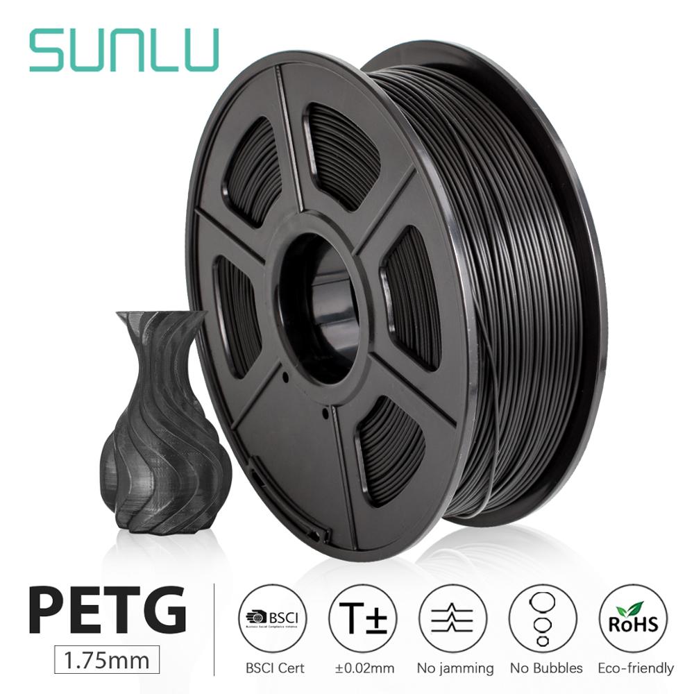 SUNLU verrotten 100% PETG 3D Drucker Filament 1,75mm PETG Materialien Drucker Filament 1KG 1,75mm dimensional Genauigkeit +/-0,02mm: PETG Schwarz