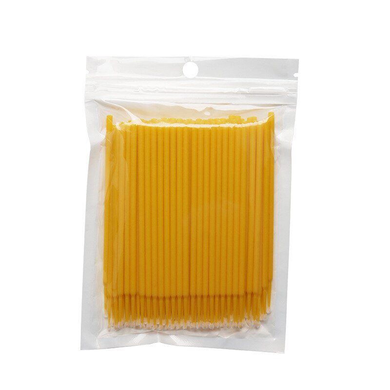 100pcs Disposable MicroBrush Eyelashes Extension Individual Lash Removing Swab Crystal Micro Brush Eyelash Extensions Tools: yellow