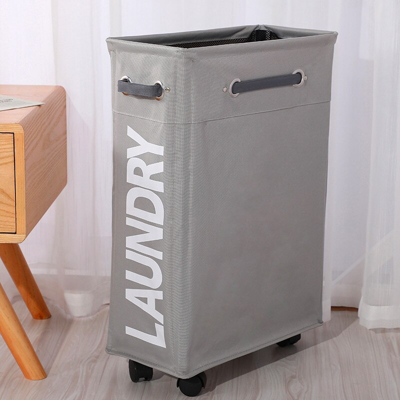 Shushi slim laundry cart basket waterproof dirty clothes toy storage basket home used collapsible laundry bucket: Light gray
