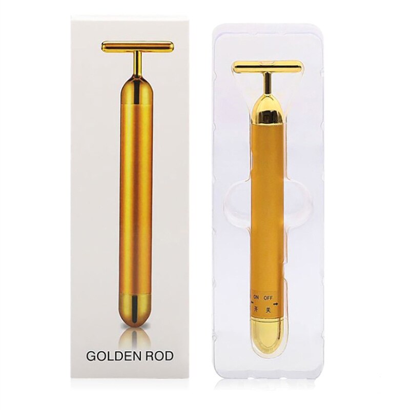 Barra de belleza de oro de 24K, rodillo masajeador Facial en forma de T, barra de belleza energética, reafirmante de pulso, herramienta de masaje Facial: White Box