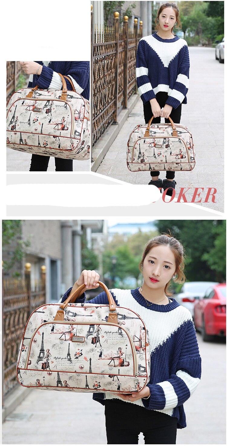 Chuwanglin Women Travel Bags Leather Large Capacity Waterproof Print Luggage Duffle Bag Casual Travelling Weekend Bags 3091450