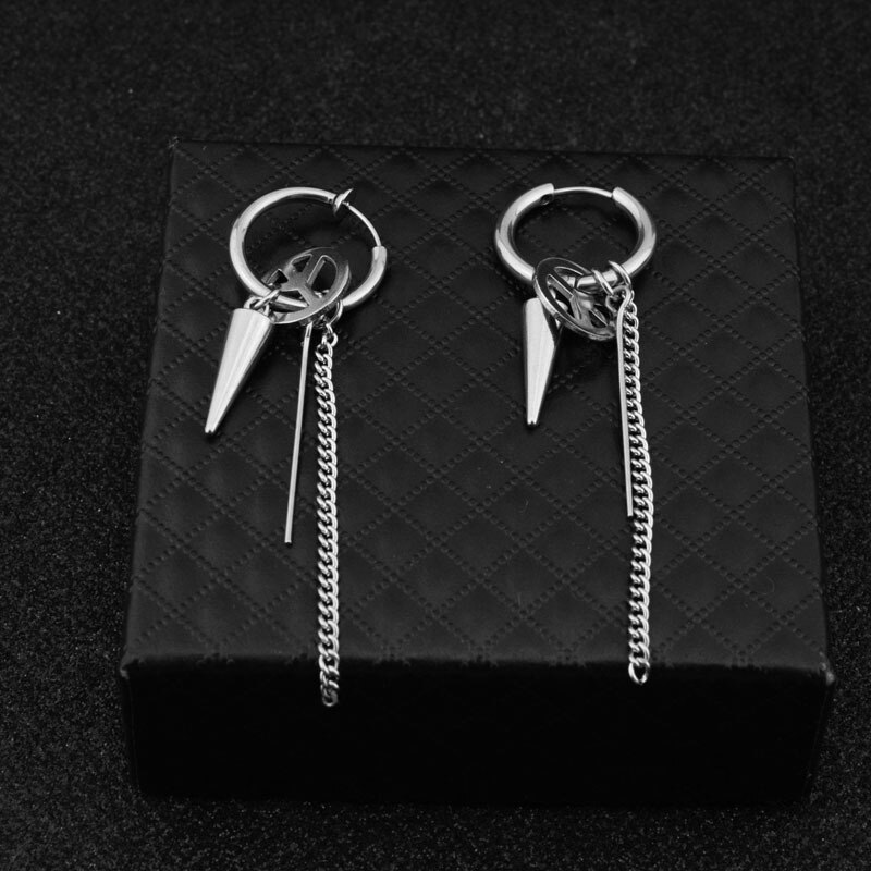 Pendientes de Punk para hombre, aretes cruzados de acero inoxidable con Clip de cadena, sin Piercing, pendiente de oreja para hombre y niño, joyería