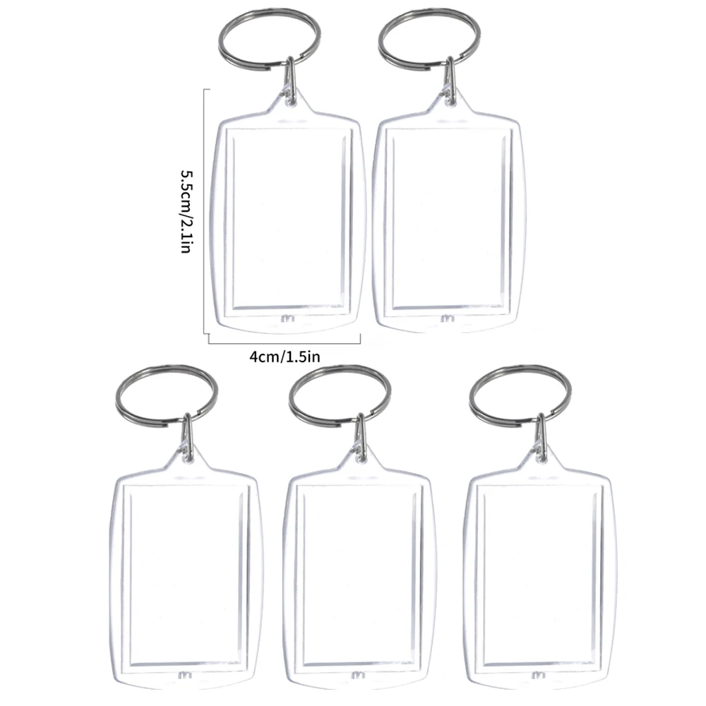 5/10 Stück transparenter Fotorahmen-Schlüsselanhänger, Quasten, schnappen-in, individueller Einsatz, Foto-Acryl-Rohling-Schlüsselanhänger, klarer leerer Bild-Anhänger: Braun / Weiß