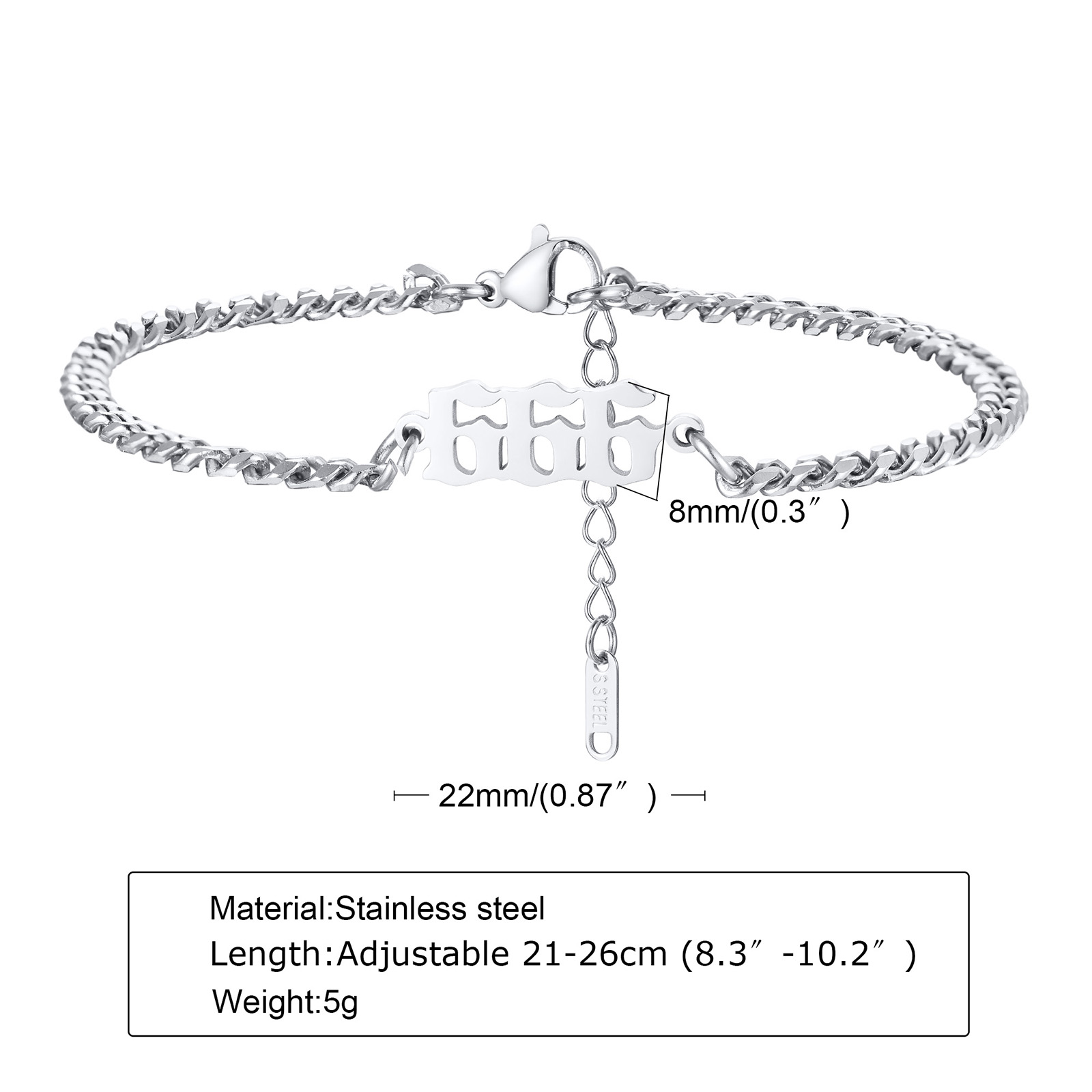 Angel Numbers, Angel Number Bracelet, Stainless Steel Angel Number Anklets, Angel Number: 666