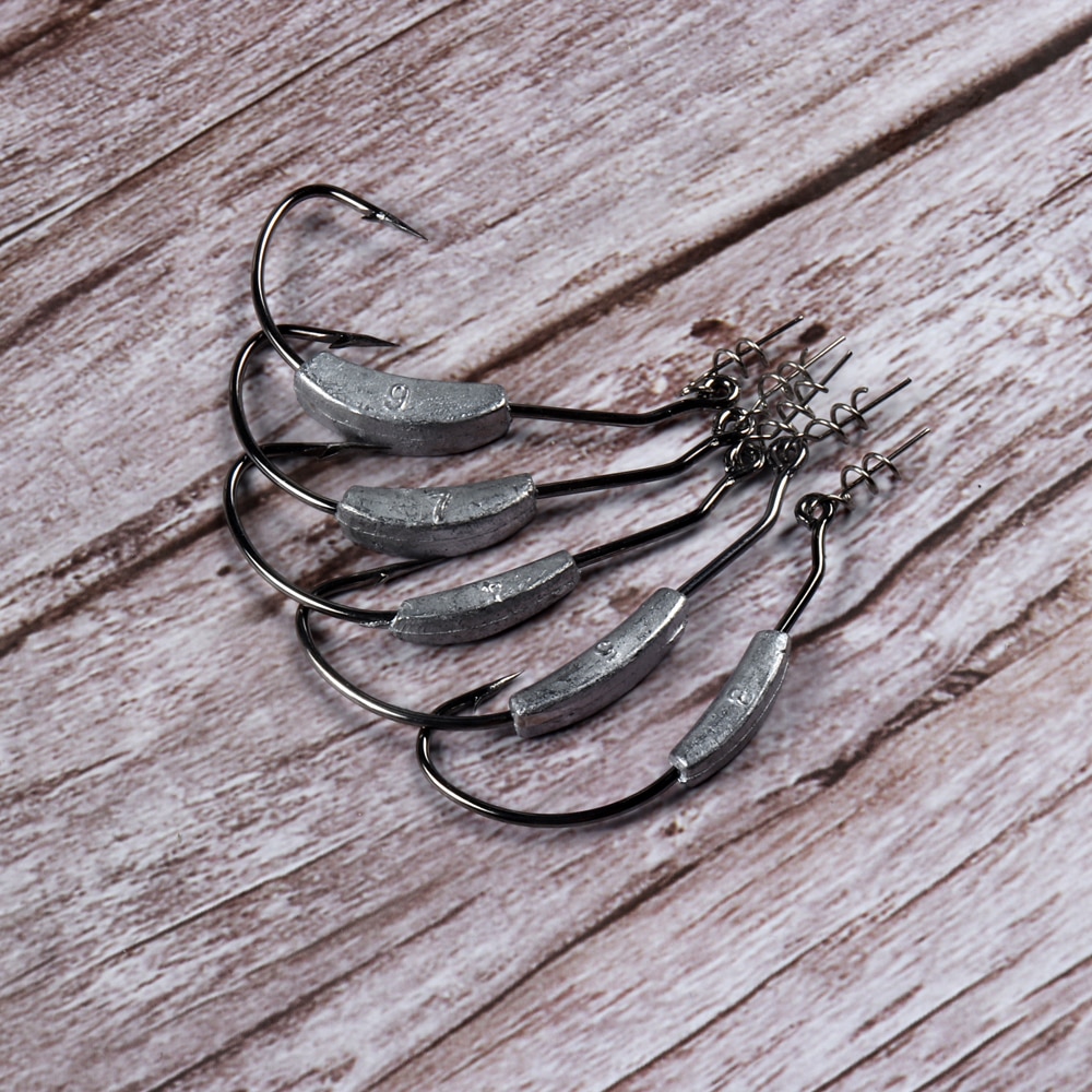 JOHNCOO Weighted Fishing Hook 10pcs Barbed Hook 2g/3g/4g/5g/7g/9g Offset Fishing Hook For Jigging soft bait Hookfor Texas Rigs