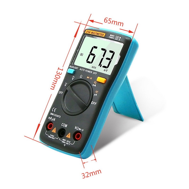 1Pcs ZT Digital Multimeters Portable AC/DC Ammeter Voltmeter Ohm LCD Display Backlight Multimeter Diode and Continuity Test