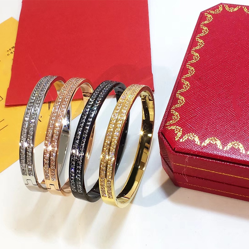 Titanium Rvs Manchet liefhebbers armbanden en Armbanden Voor Vrouwen black crystal rose goud kleur armband Mannen Accessoires