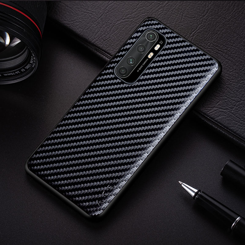 Funda de teléfono con textura de fibra de carbono para Xiaomi Mi Note 10 Pro, carcasa trasera suave de de para Xiaomi Mi Note 10 Lite: for Mi Note 10 / Black