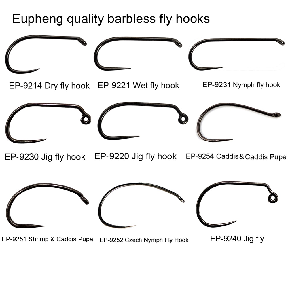 Eupheng 100 Stuks Vliegvissen Haak Weerhaakloze vliegbindset haak Vissen Droge Nimf Shirmp Natte Caddis Fly Hook