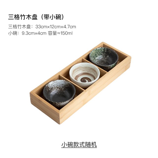 Japanese Style Nine Grid Plate Pot Tableware Barbecue Restaurant Bamboo and Wood Grid Plate Dishes Sushi Sauce Bowl: B-Three grid plate