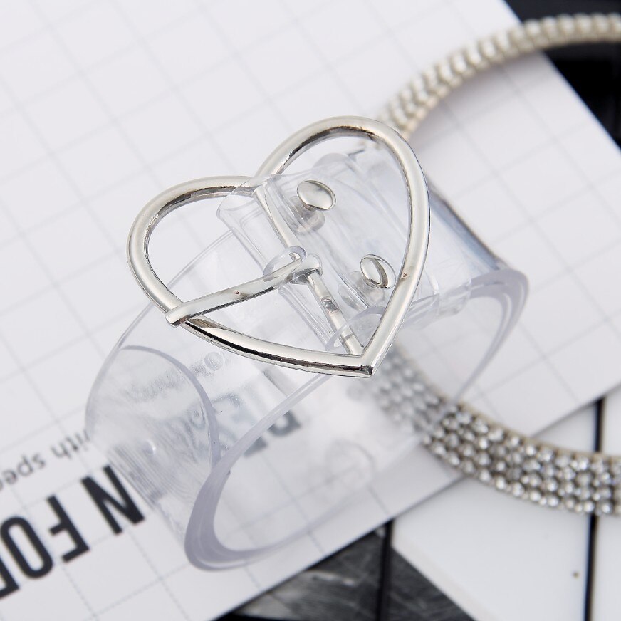 100cm / 39inch Resin Waist Belt Transparent Heart Buckle Belt Women Cute Jeans Dress Band Strap Harajuku Ladies PVC Clear Belt: Silver heart
