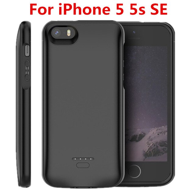 US Fast Battery Charger Case For iPhone 5 5S SE 5SE 6 6S Case 4000mAh Charging Powerbank Case For iPhone 7 8 Cover Slim: Black For 5 5s SE
