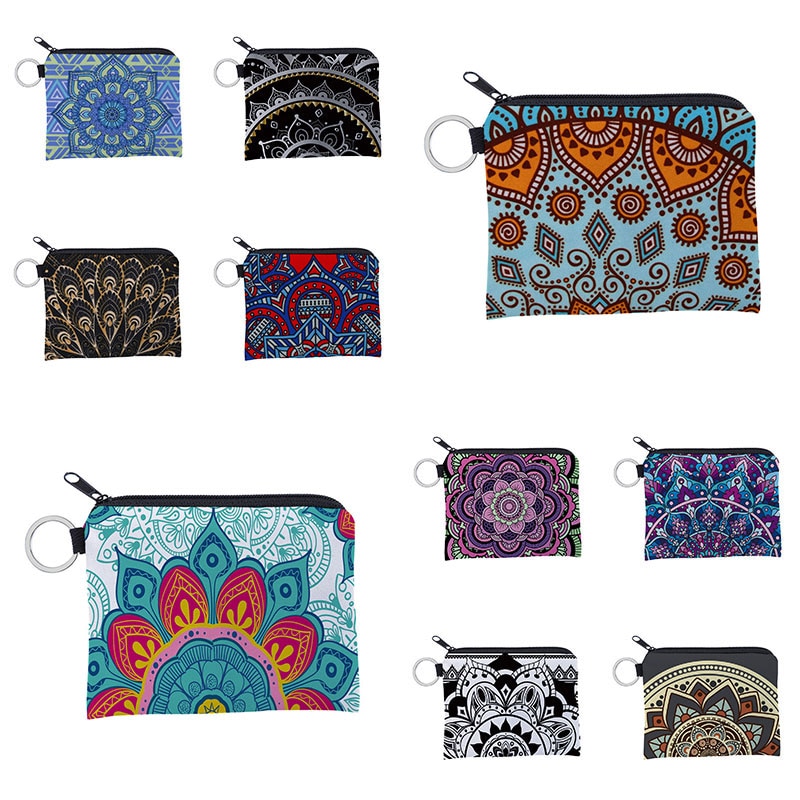 Mini Waterproof Purse Card Holder Wallet Portable Card Bag Multicolor Storage Pouch Key Case Coin Bags Mandala Pattern Pouch