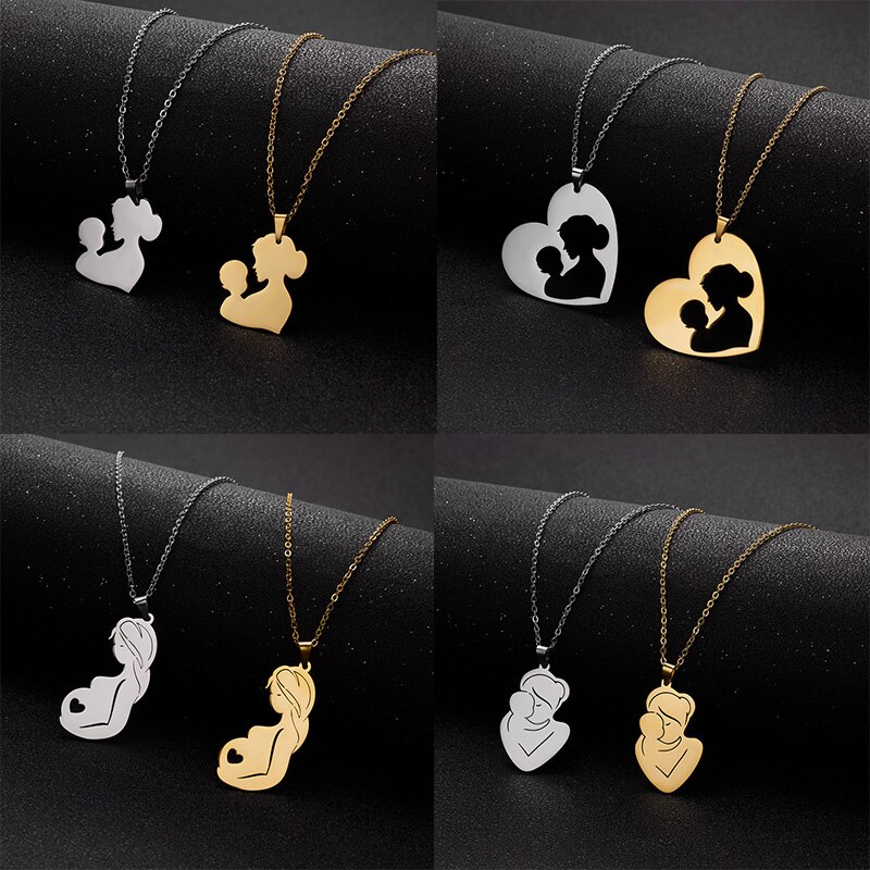 2022 Mother&#39;s Day Necklace Jewelry for Women Pendant Chain Mama Mom Child Kids Charm Christmas Choker Collier Femme