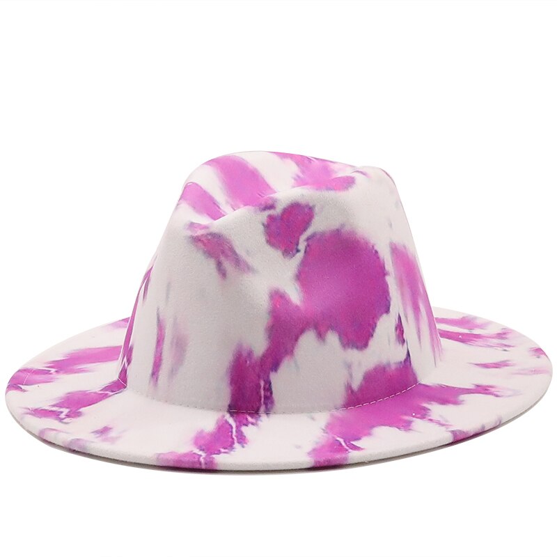 Sombrero de fieltro Panamá Tie-Dye para mujer, sombrero de ala ancha, iglesia, Derby, de lana, estilo británico, Jazz,: 01