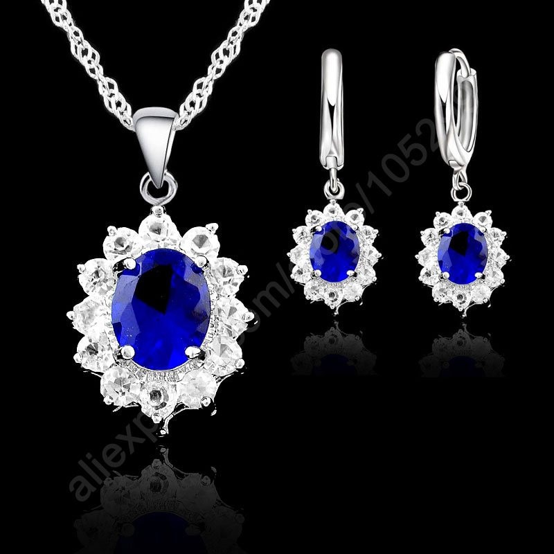 Ensemble de bijoux Vintage en argent Sterling 925, boucles d'oreilles rondes en cristal, pendentif de collier pour femmes, grande