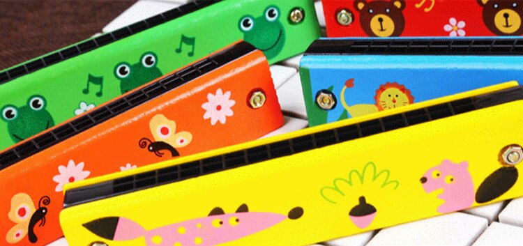 1Piece 13CM Wood Plastic 16 Holes Harmonica Toy Cute Flower Fun Double Row Early Educational Musical Instrument For Kids