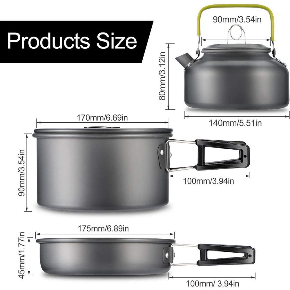 camping kokekar sett aluminium nonstick bærbar utendørs bordkanne gryte kokkesett kokepanne skål til fotturer bbq piknik