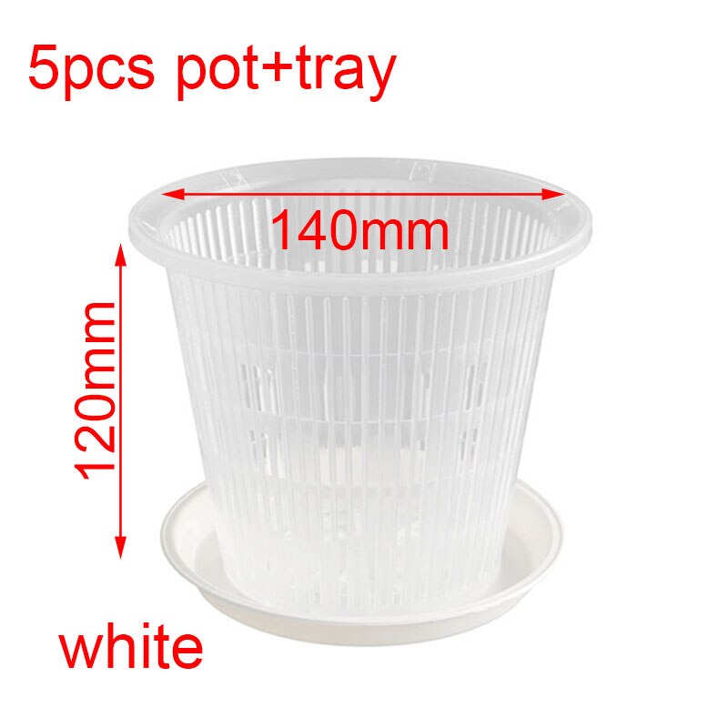 Macetas de plástico transparente para orquídeas, bandeja con agujeros, función de aire, contenedor de crecimiento de raíz, ranuras, Agujero colgante de pared, 5 piezas: 140mm white