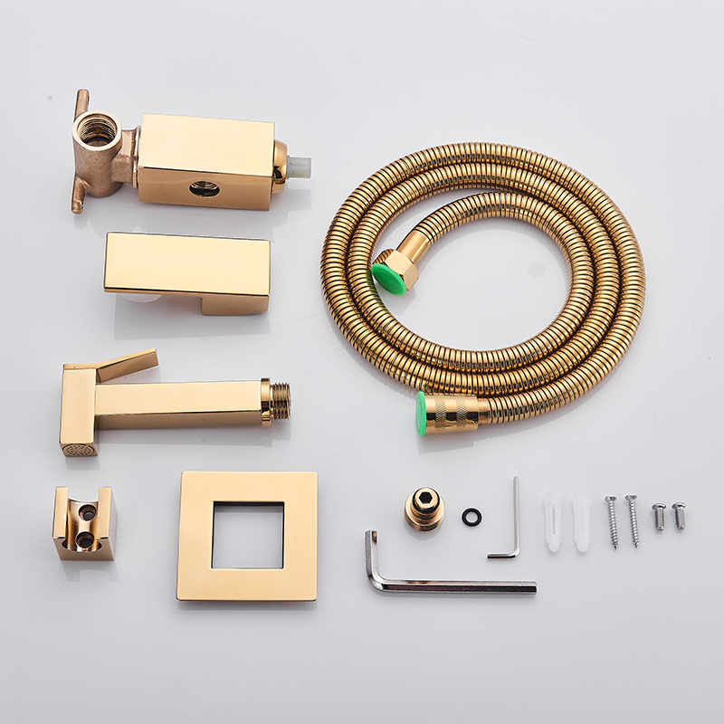 ULGKSD Bathroom Bidet Square Hand Shower Head Chrome Finish Solid Brass Cold Water Valve Tap Crane 360 Degree Switch