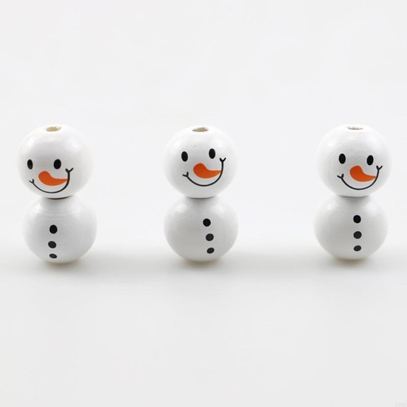 T8We 10 PCS Kerstmis houten kraal sneeuwpop houten kraal winter houten kraal losse ambacht houten kraal ronde kraal voor winter