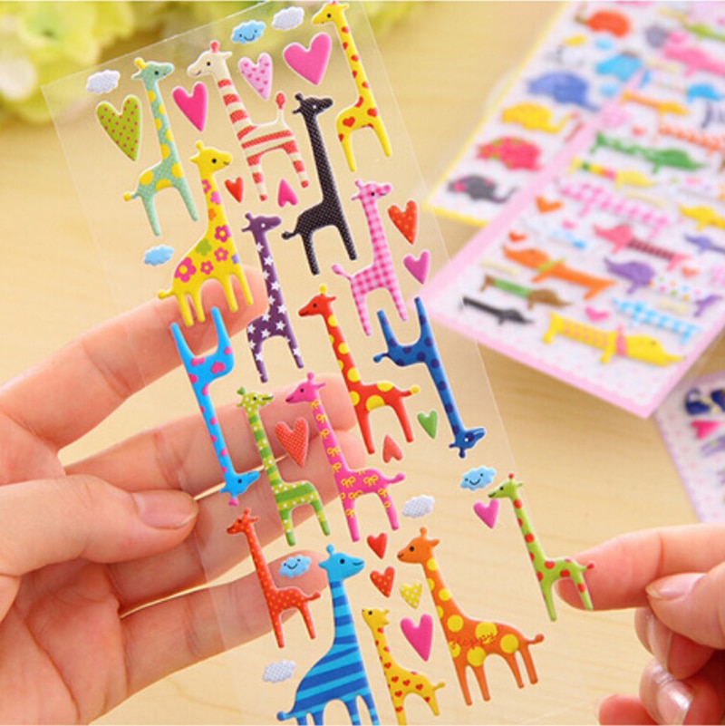 1 Vel Diy Cartoon 3D Spons Bubble Sticker Kat Hond Giraffe Olifant Voor Kids Toy Notebook Fotoalbum Kalender Stickers