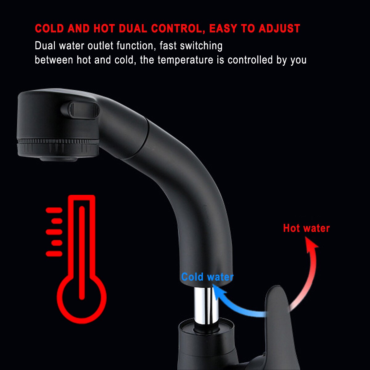 3S Quick Heating & Cold TapsBlack Kitchen Mixer Taps Pull Out 360Swivel Spout Spray Sink Basin Brass Faucet Pull Out Faucet