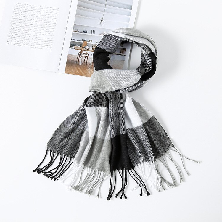 Kleurrijke Kasjmier Sjaals Herfst Winter Leuke Zachte Plaid Vrouwen Sjaal Warm Dames Sjaal Lange Wrap pashmina Unisex Vrouwelijke: White balck3